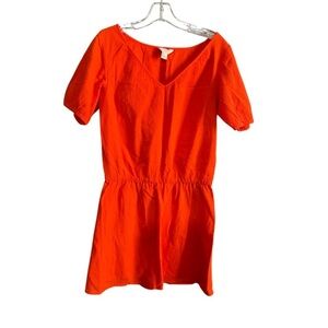 J Crew 100% cotton gauzy drop waist sunburst orange fully lined mini dress Small